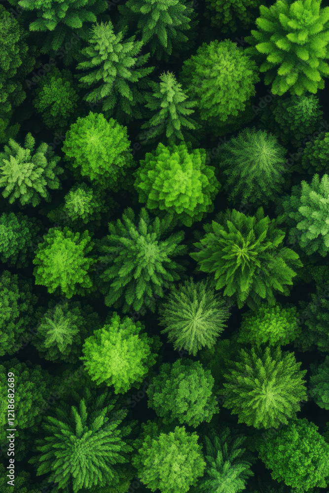 Aufkleber A bird's-eye view of a forest, revealing the patterns and depths of the trees.