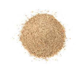 Milk thistle seeds powder, crushed silybum marianum grains pile, milled dry blessed milkthistle
