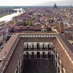 Aerial view of Collegio Borromeo palace and cloister in Pavia, Italy