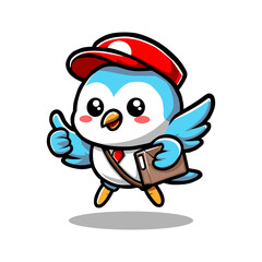 
Cute Bird mascot design with a Courier theme on a clean White background