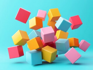 Obraz premium Abstract colorful cubes, geometric design, 3d render, Generative AI