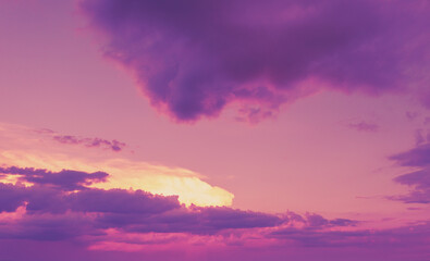 Purple cloudy sky at sunset. Sky nature background