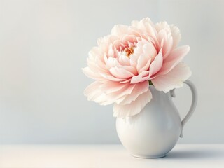 Obraz premium Pink peony flower in a white pearl pitcher, elegant floral arrangement