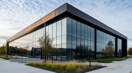 Obraz premium An office edifice of glass and iron, tailored for contemporary corporate needs.