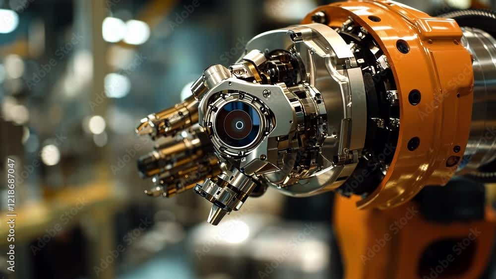 Aufkleber close up of a robotic arm equipped with a camera and intricate mechanisms, actively engaged in an in