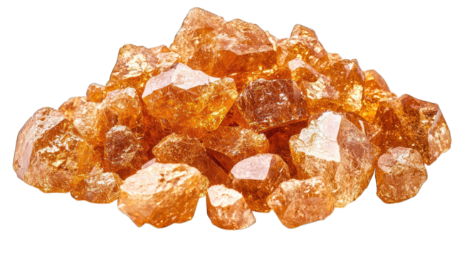 Pile of brown sugar crystals on black, food ingredient