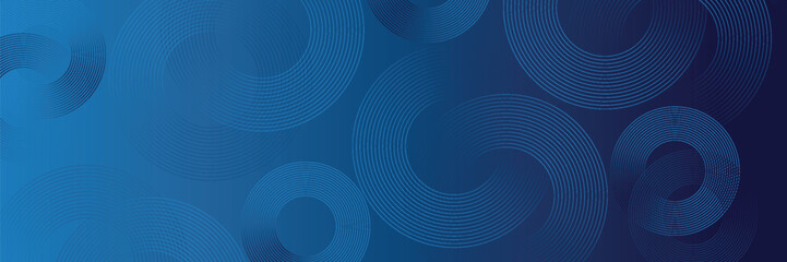 Abstract blue geometric lines glowing on dark blue background. Modern shiny blue circle lines pattern. Futuristic technology concept.