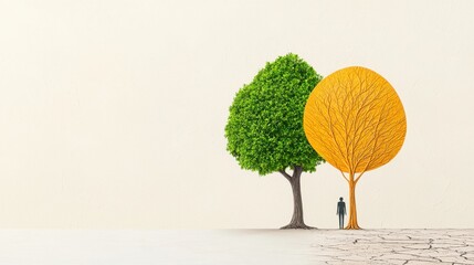 Person Contemplating Pixelated Trees in an Autumnal Setting