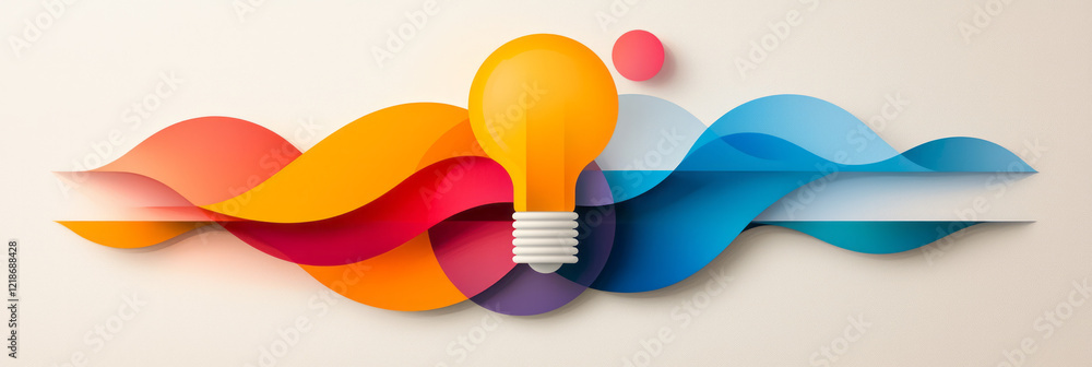 Poster a contemporary abstract light bulb created from a geometric collage of overlapping triangles and cir