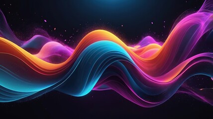 Abstract background with glowing luminous particles in motion, dynamic flow patterns resembling streams of light, vibrant color gradients blending smoothly, high-tech digital aesthetic, 3D rendering, 