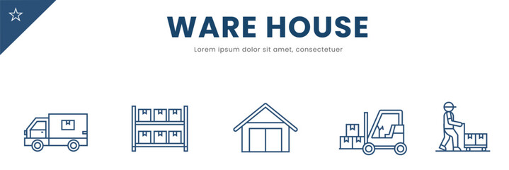 Ware House  line Icon Set . room, storehouse.  Vector Illustration 