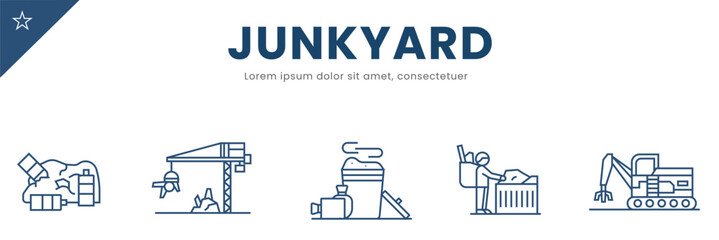 Junkyard Icon Set . Recycling, Demolition, and Waste Management Vector Illustration 