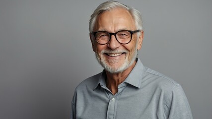 Fototapeta premium elderly caucasian male in casual wear on pastel color background model portrait smiling for ad concept space for text