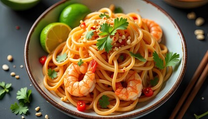 Spicy Shrimp Pasta Dish with Lime and Cilantro