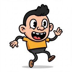 Fototapeta premium Joyful Cartoon Boy Jumping Cheerful Kid Illustration Happy Child Character Design