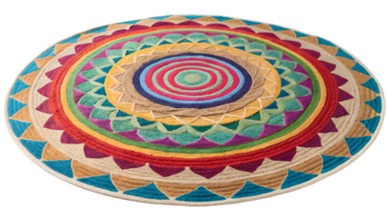 Colorful Circular Rug with Vibrant Abstract Pattern and Bohemian Style, Handmade Appearance