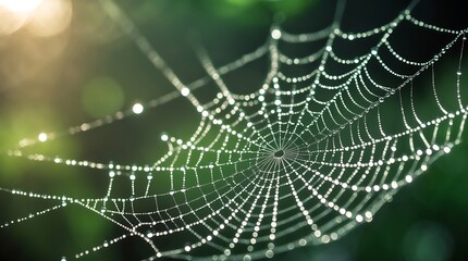 Naklejka premium Dew-Kissed Spiderweb: A Nature's Masterpiece