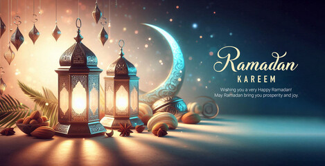 Obraz premium Islamic Ramadan Kareem concept poster design Islamic and Arabic Background for Muslim Community 
