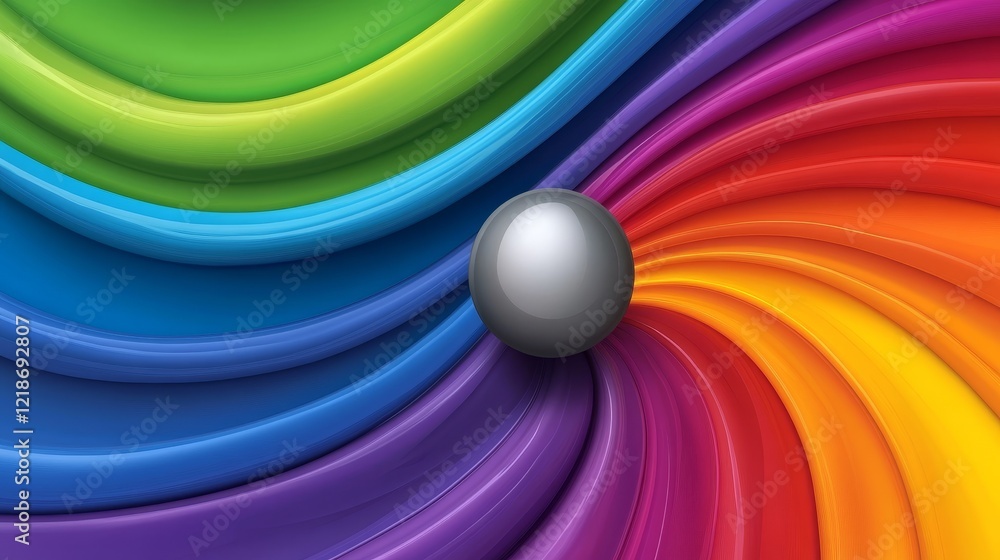 Poster rainbow swirl abstract 3d sphere in colorful wave composition, abstract background, digital art abst