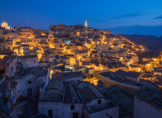 Fototapeta premium Matera - The cityscape at dusk.