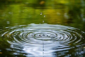 Water Droplet Ripples in Calm Green Pond Nature Image