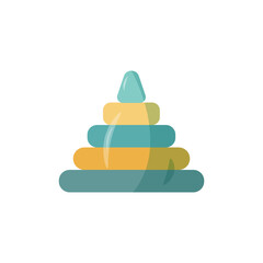 Baby pyramid, blue and yellow colors. Assembled ring toy for baby, toy for developing logic. 
and thinking in preschoolers. Vector on a white background, eps 10.
