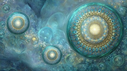 Teal Mandala Abstract Fractal Art with Circular Composition and Organic Texture, Abstract Art, Mandala Art Fractal art, digital art