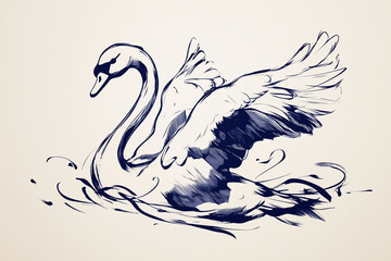 Obraz premium Elegant Swan Gracefully Gliding Across Calm Water With Detailed Feathers and Rippling Waves, Capturing Tranquil Beauty of Nature