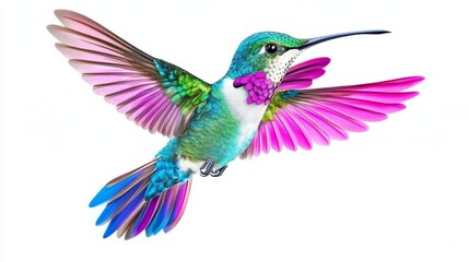 Obraz premium Vibrant Hummingbird in Flight Digital Painting, Colorful Feathers, Avian Beauty, Hummingbird Art Hummingbird, Digital Art