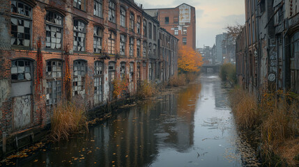 Naklejka premium Abandoned Industrial District by Still Waterway