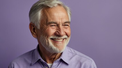 Obraz premium elderly american male in casual wear on pastel color background model portrait smiling for ad concept space for text
