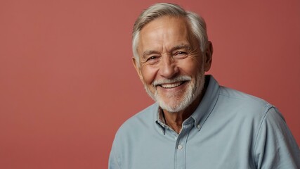 Obraz premium elderly american male in casual wear on pastel color background model portrait smiling for ad concept space for text