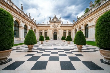 Obraz premium Majestic Grand European Palace Surrounded by Lush Gardens and Stunning Architecture