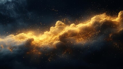 Fototapeta premium Golden glowing clouds and starry sky in space. Generative AI