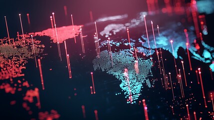 A computer generated image of a world with red and blue lines