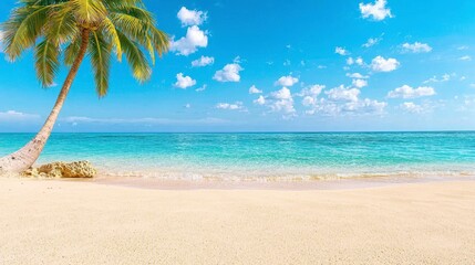 Fototapeta premium Serene Tropical Beach With Palm Tree And Azure Waters