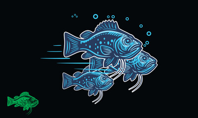 wild big gurami fish logo, silhouette of great fish swimming in dark water vector illustrations
