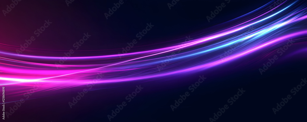 Poster neon color glowing lines background, high-speed light trails effect. futuristic dynamic motion techn