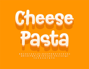 Vector Gourmet template Cheese Pasta with Decorative Alphabet Letters and Numbers set. 3D Handwritten Font