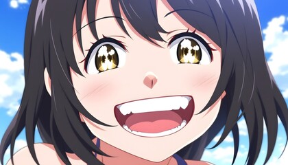 Happy Anime Girl Big Smile Cartoon Illustration