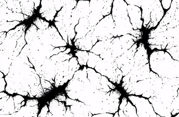 Abstract black ink splatter with branching patterns on white background