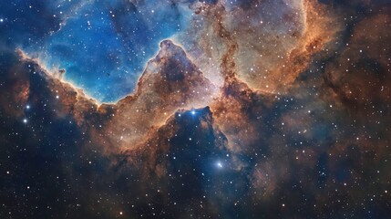 Fototapeta premium A breathtaking view of an expansive starry blue nebula with swirling textures, conveying a sense of wonder and infinity in a cosmic abstract style.