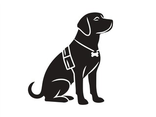 Minimalist assistance dog icon in black,  illustration logo style clipart isolated on a white background