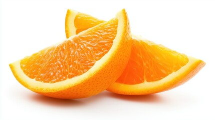 A single orange slice, vibrant and juicy, stands out against a clean white background, highlighting its fresh, citrusy appeal.