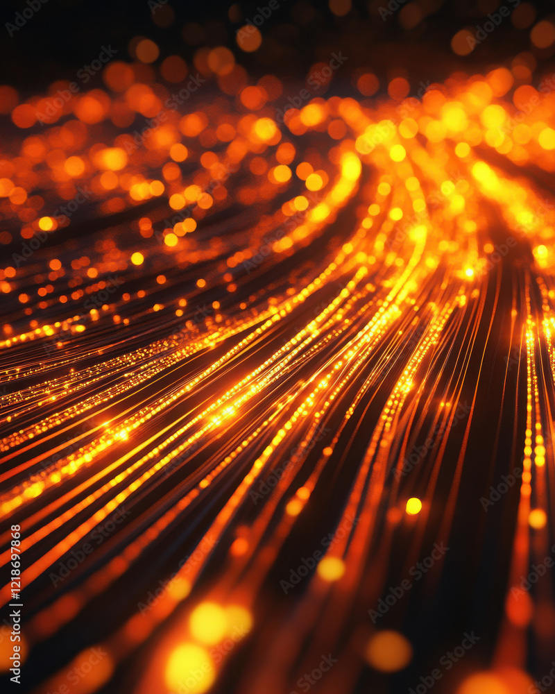 Poster abstract golden light trails create a shimmering visual effect.