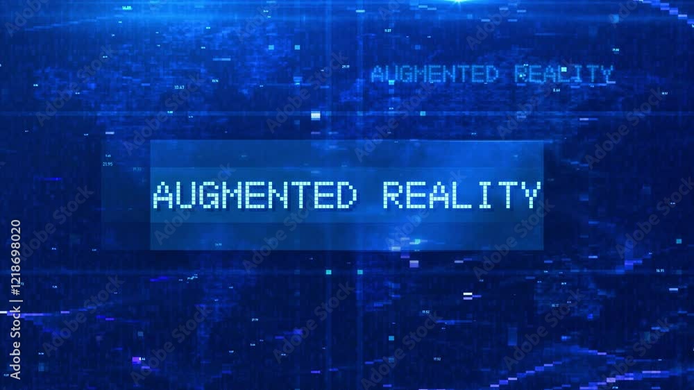 Poster augmented reality digital text animation over futuristic world map and hud effects