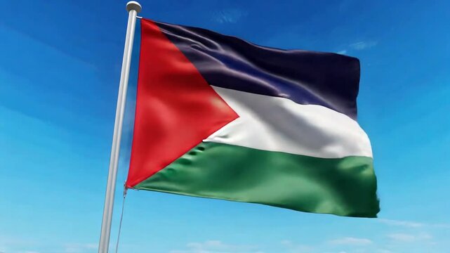 Palestinian Flag Flapping Proudly in the Sky, Symbolizing Identity, Freedom, and Resilience.