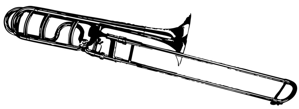 black and white trombone musical instrument clip art preview