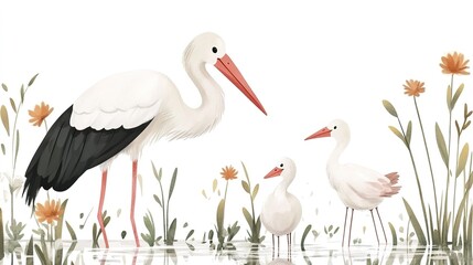 Adorable stork illustration, a charming waterfowl bird on a clean white background