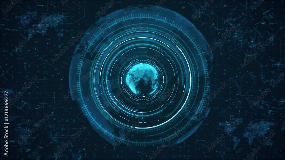 Poster futuristic circular hud globe with digital earth and circuitry design
